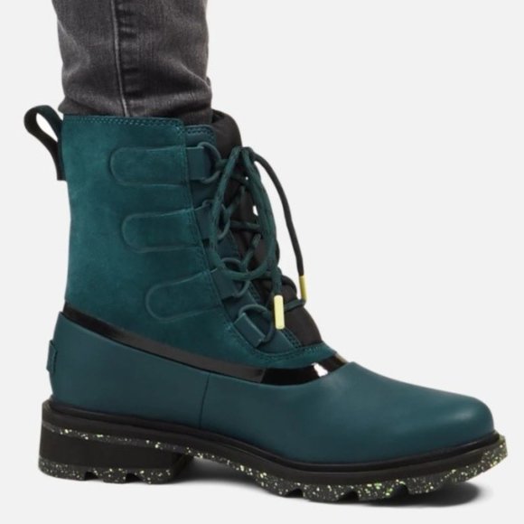 Sorel Lennox Street Lace Up Hiker Boots Leather Booties Dark Seas Blue Size 9